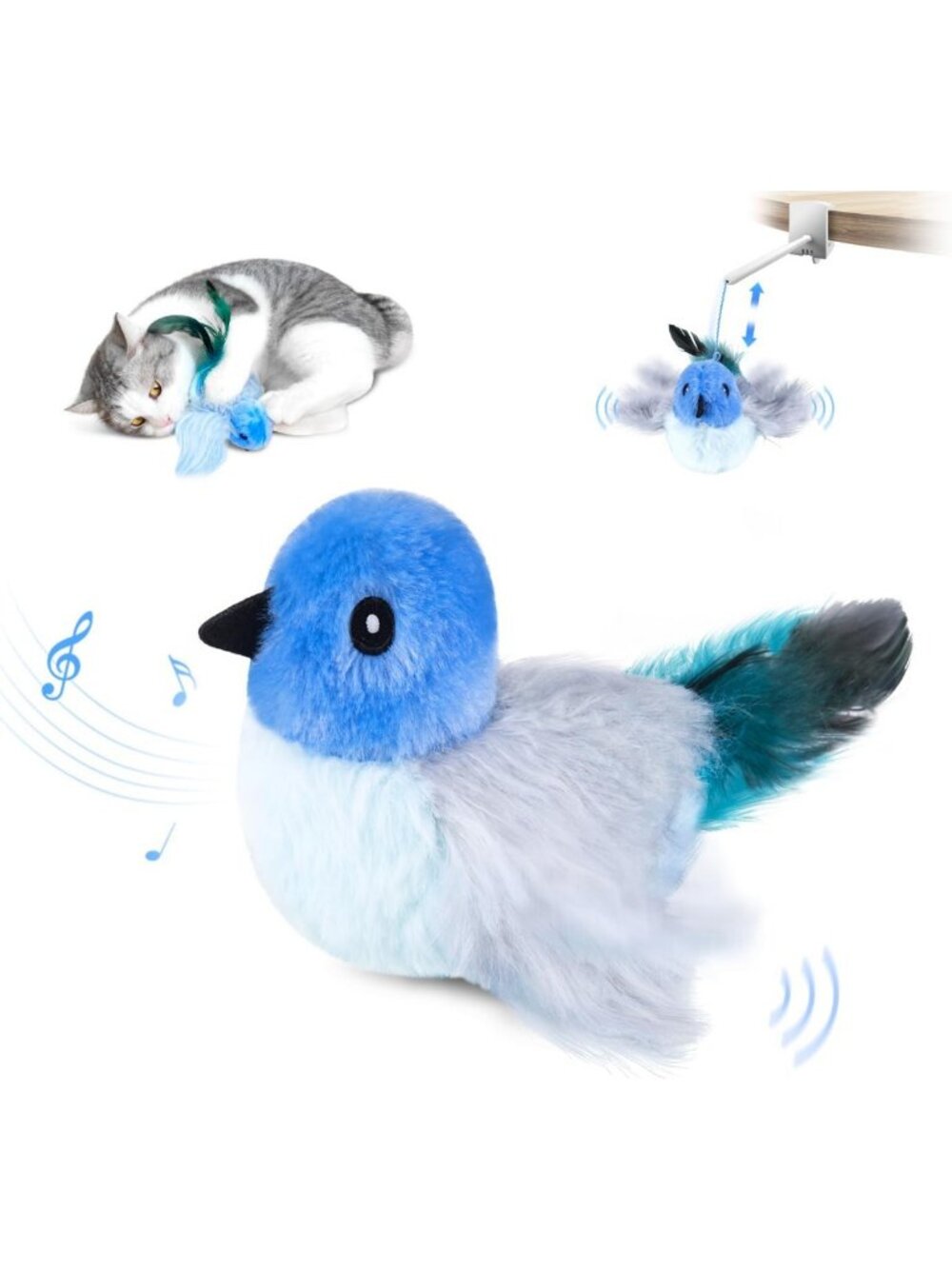Interactive Flapping Bird Cat Toy with Rod, Elastic String & Catnip